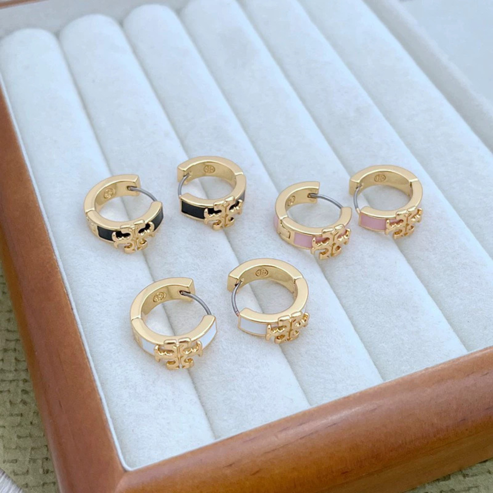 Tory Burch Gold Plated Copper Geometric Enamel Earrings